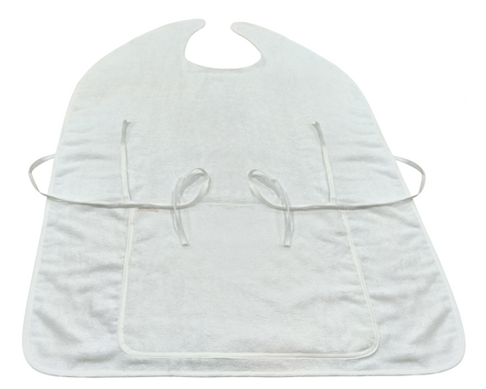 Tablier de bain parent-bébé en bambou blanc 500 gsm pour sécher facilement bébé.